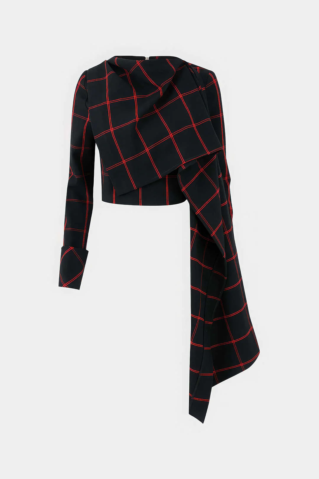 Plaid Print Wrap Long-Sleeve Top - Weenar