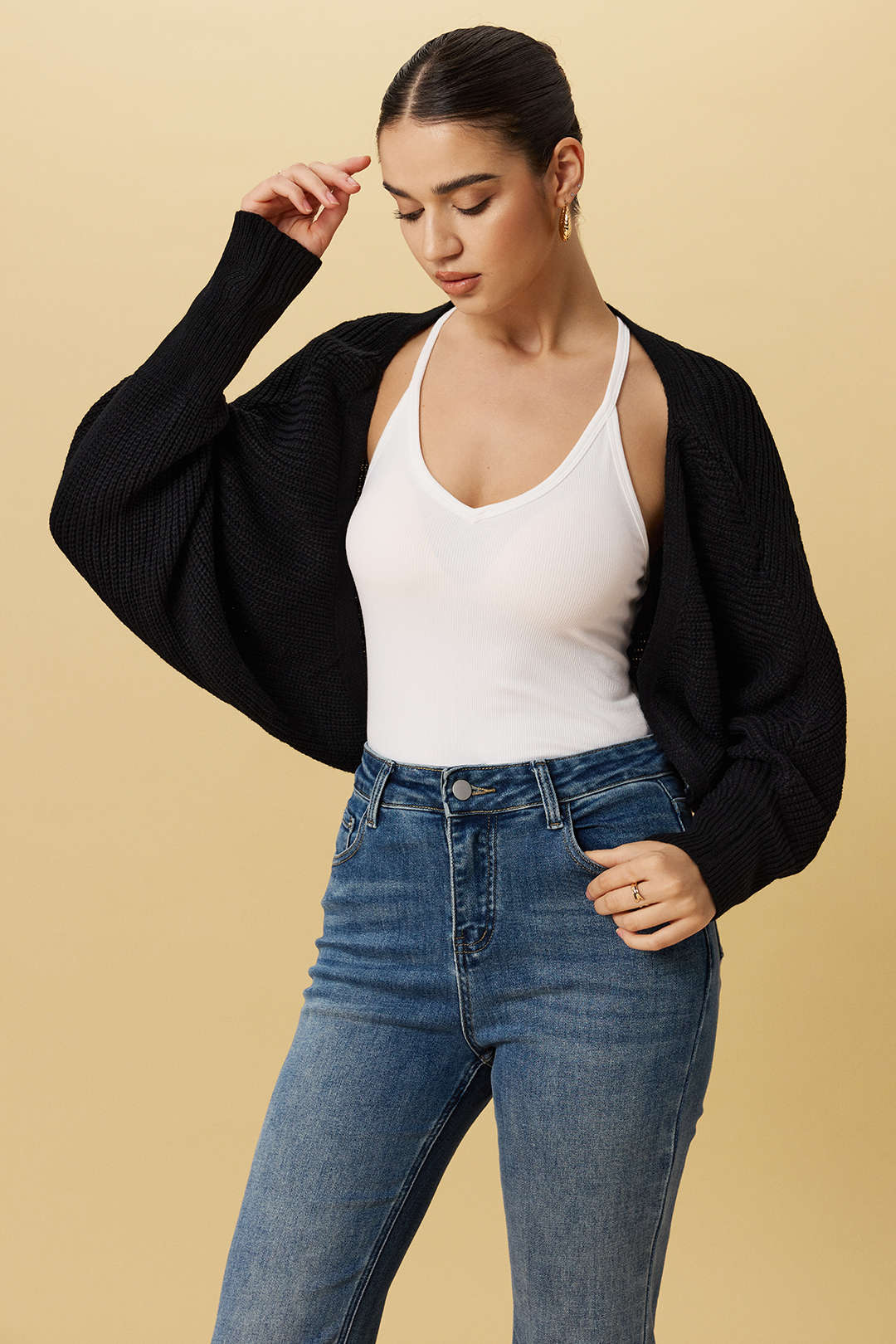 Solid Draped Sweater Cardigan - Weenar