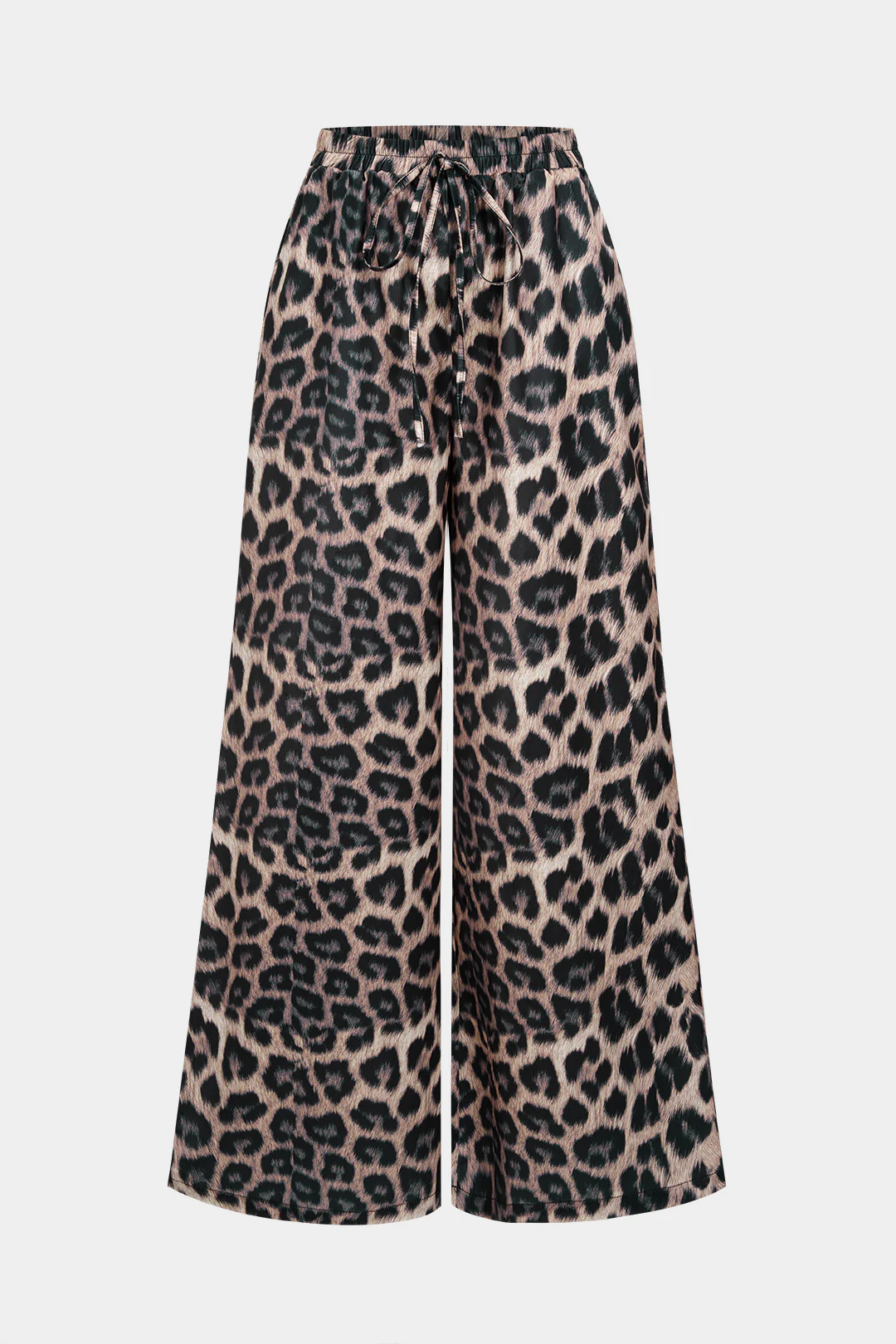 Leopard Print Satin High Waist Straight Leg Pants - Weenar