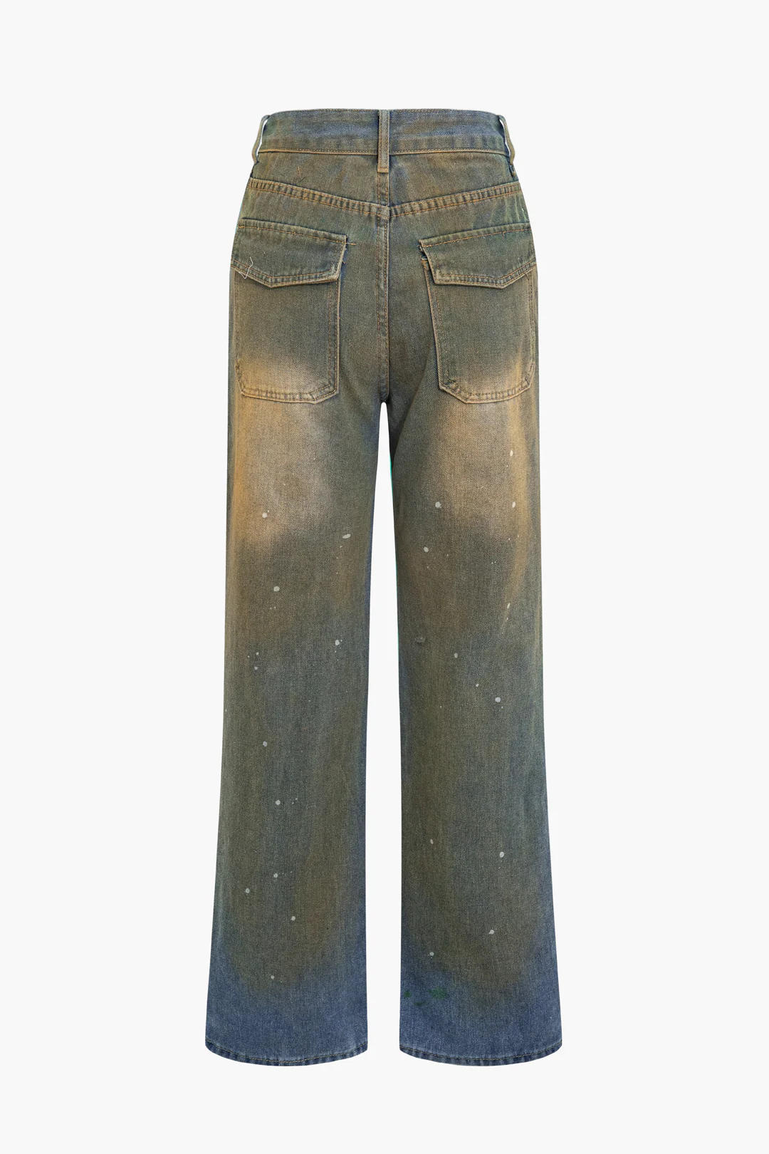 Denim Washed Zipper High Waist Straight Leg Jeans - Weenar