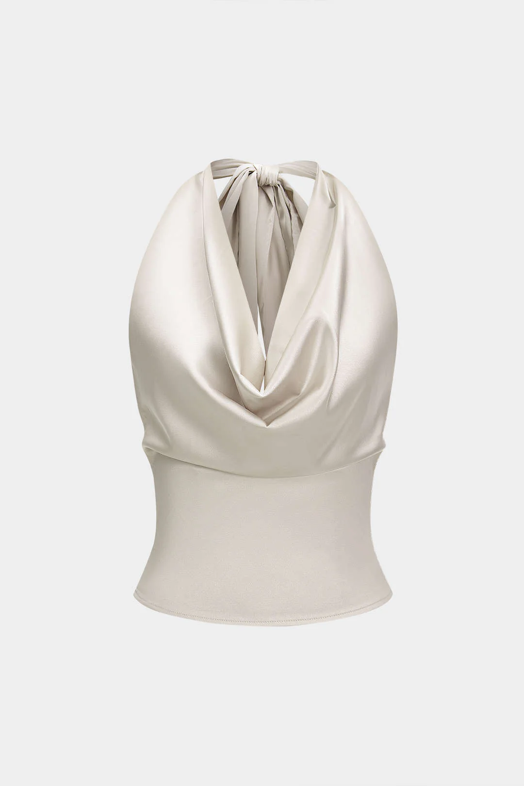 Satin Halter Neck Tie-Up Backless Cowl Neck Tank Top - Weenar
