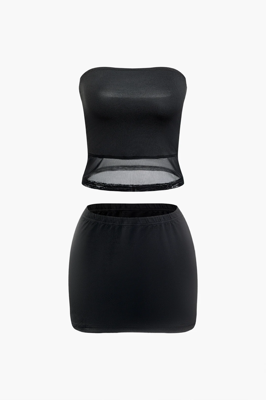 Mesh Hollow Out Tube Top And Skirt Set - Weenar