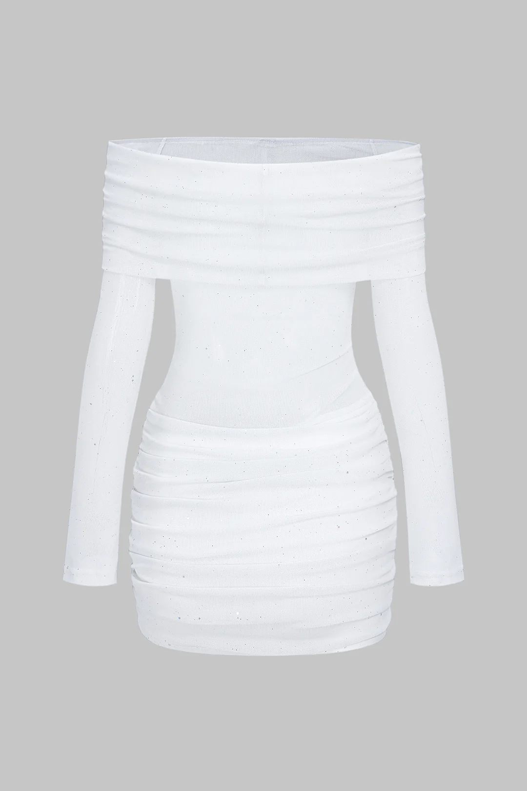Off Shoulder Ruched Long Sleeve Mini Dress - Weenar
