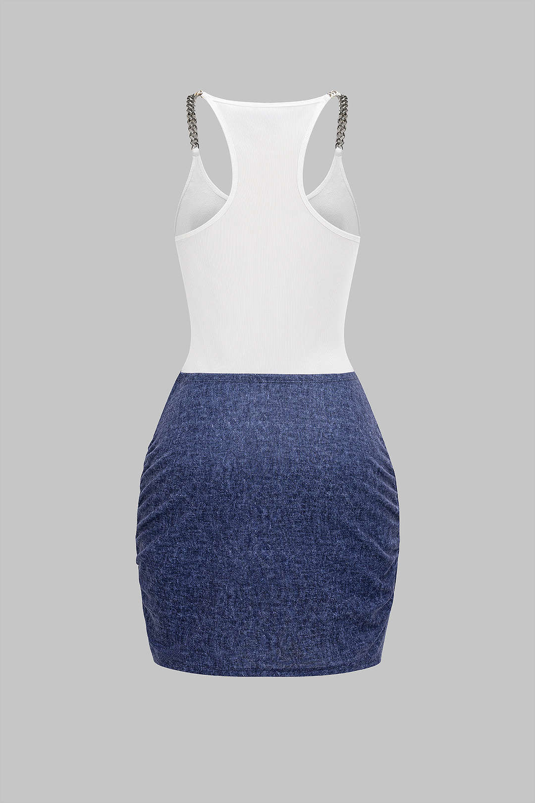 Tie Front Ruched Metallic Chain Patchwork Sleeveless Mini Dress - Weenar