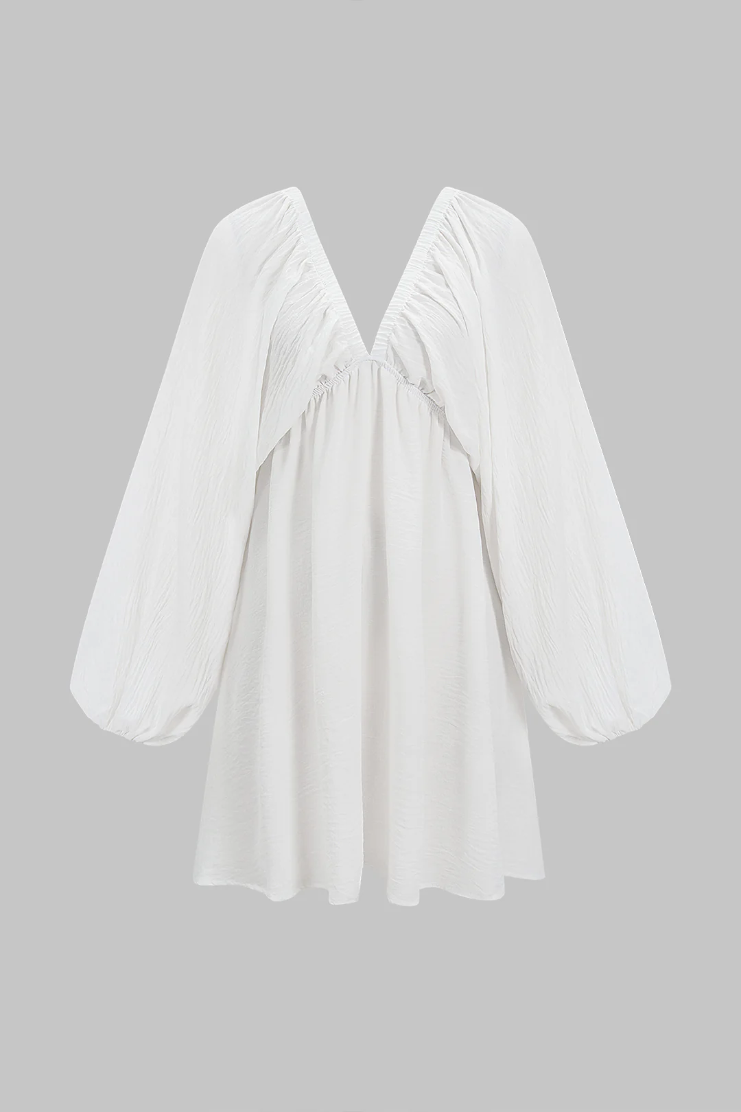 V-Neck Ruched Puff Sleeve Mini Dress - Weenar