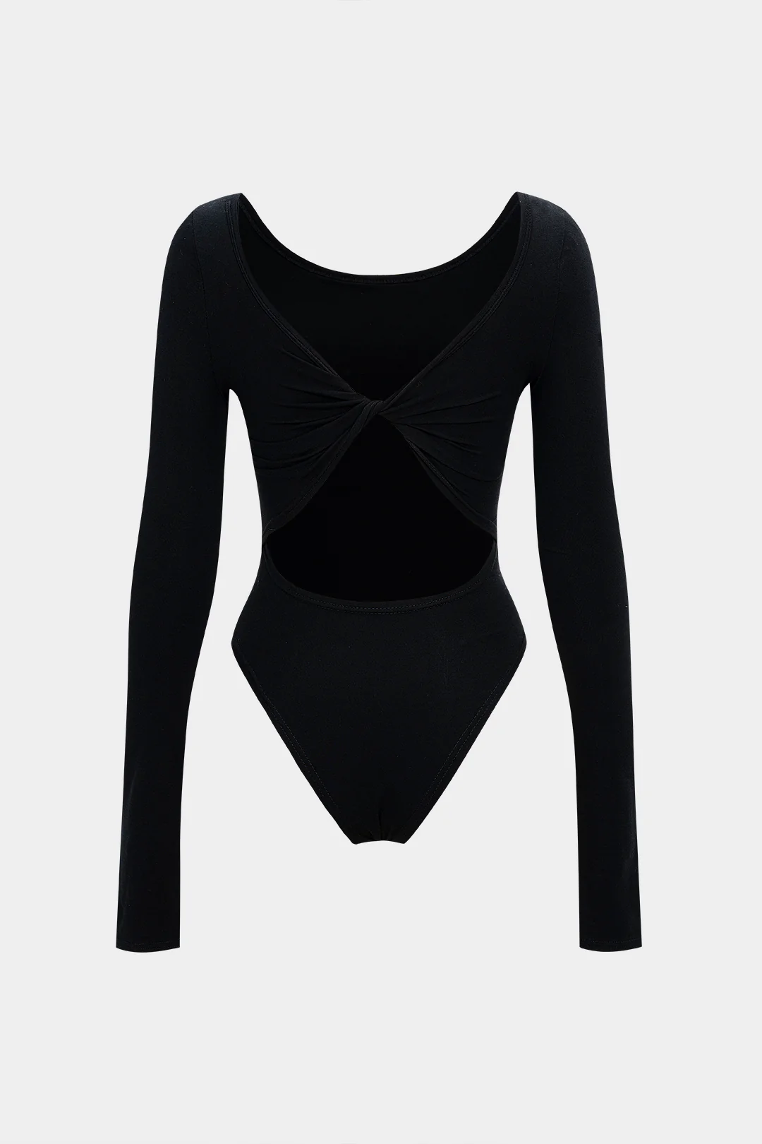 Round Neck Twist Knot Backless Long Sleeve Bodysuit - Weenar