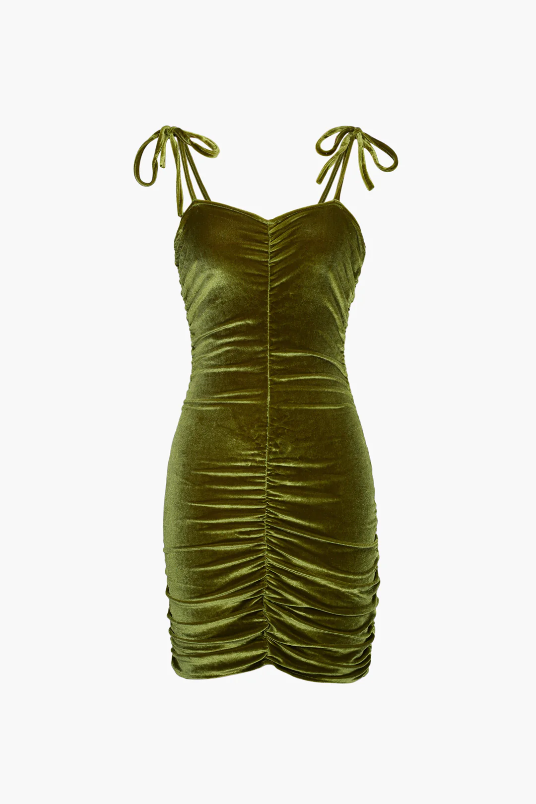 Velvet Ruched Tie Strap Mini Dress - Weenar