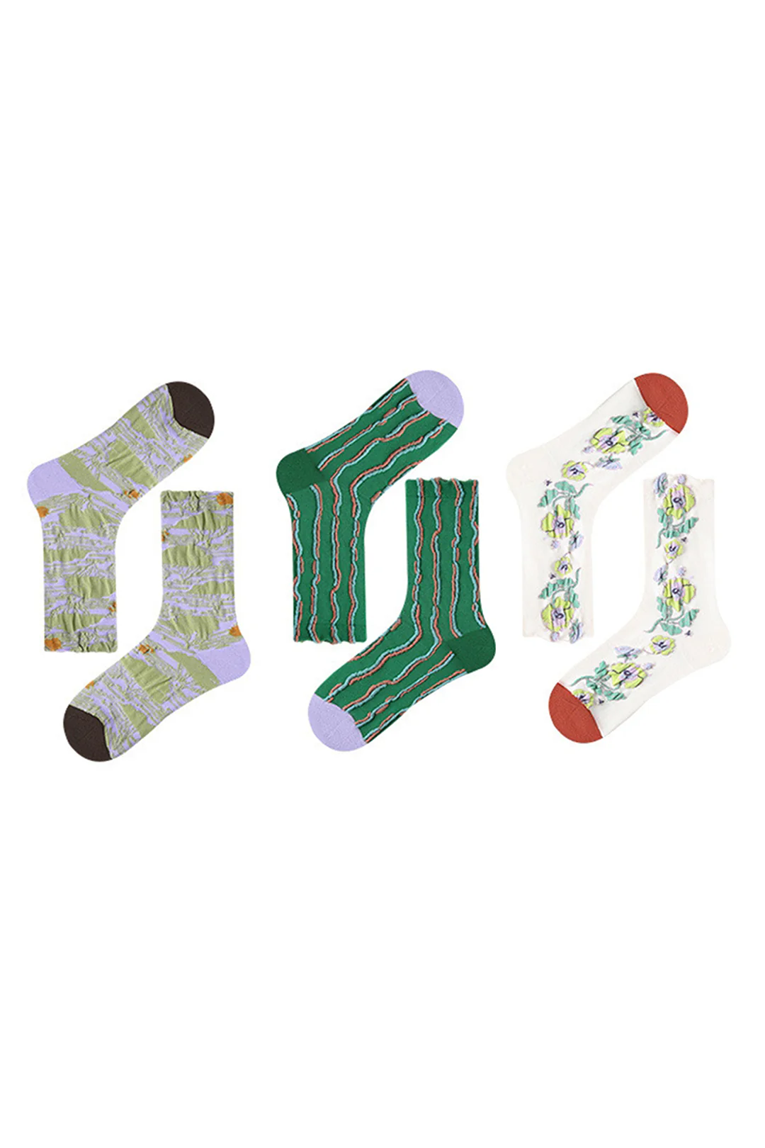 Contrast Floral Print Mid-Calf Socks - Weenar