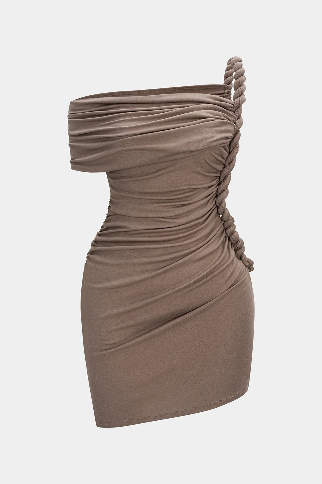 Plus Size Ruched Twist Knot One Shoulder Short Sleeve Midi Dress - Weenar
