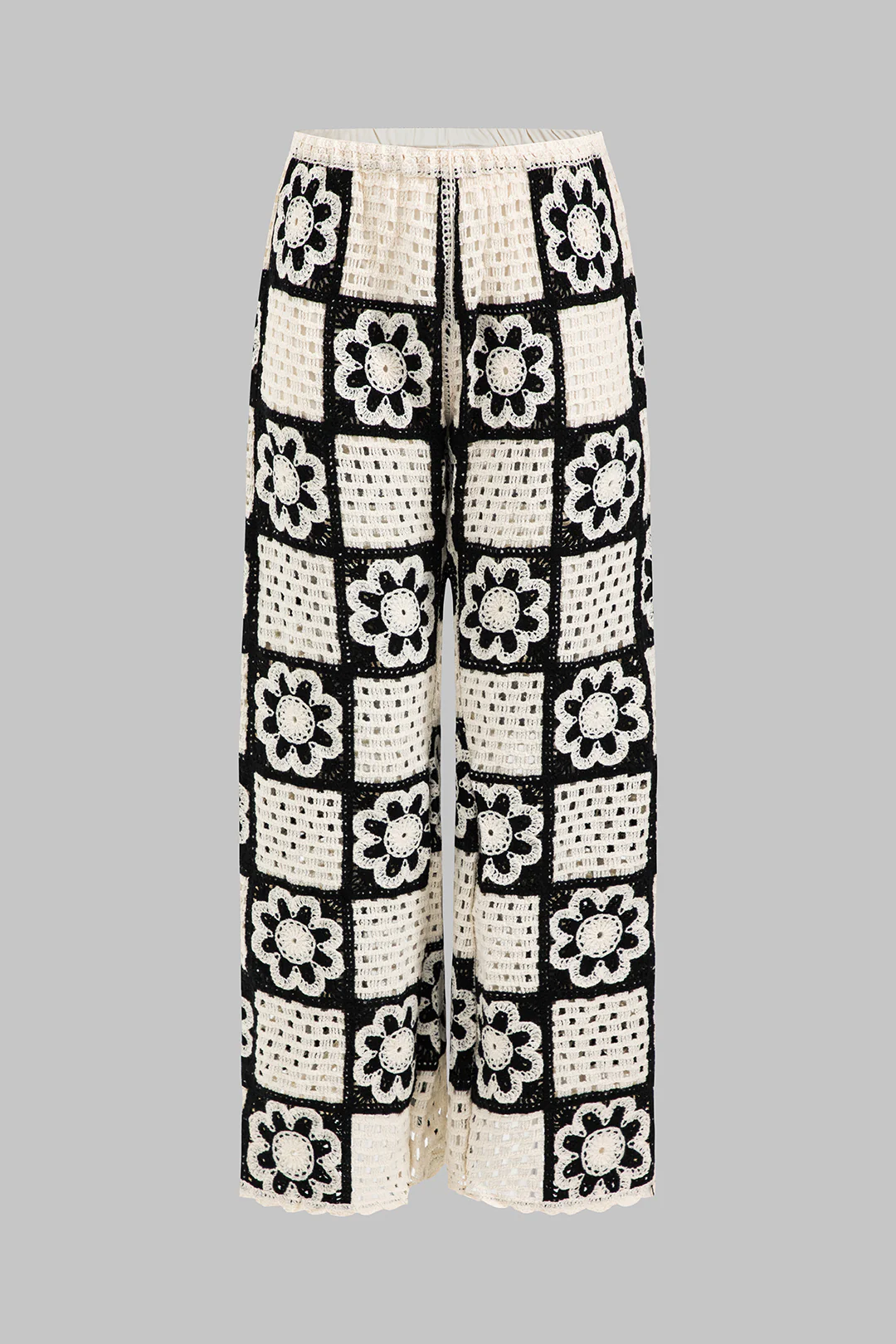Knit Contrast Cut Out Wide Leg Pants - Weenar