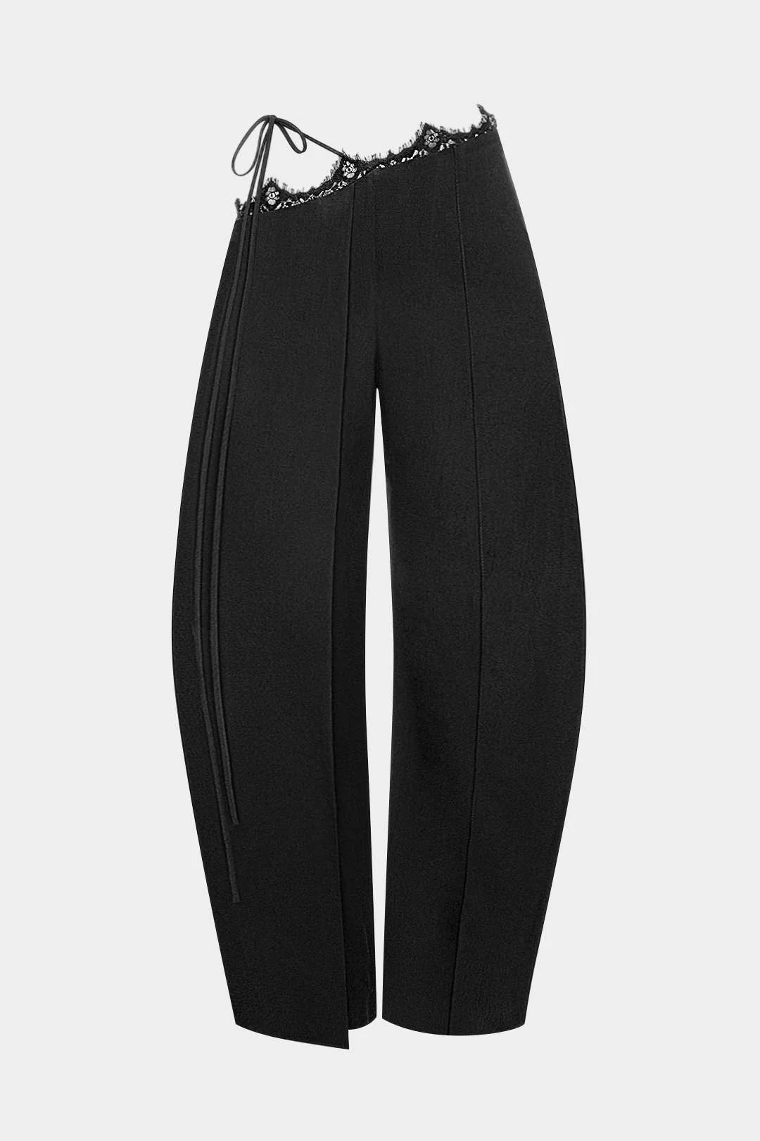 Lace Trim Tie Asymmetrical Wide Leg Pants - Weenar