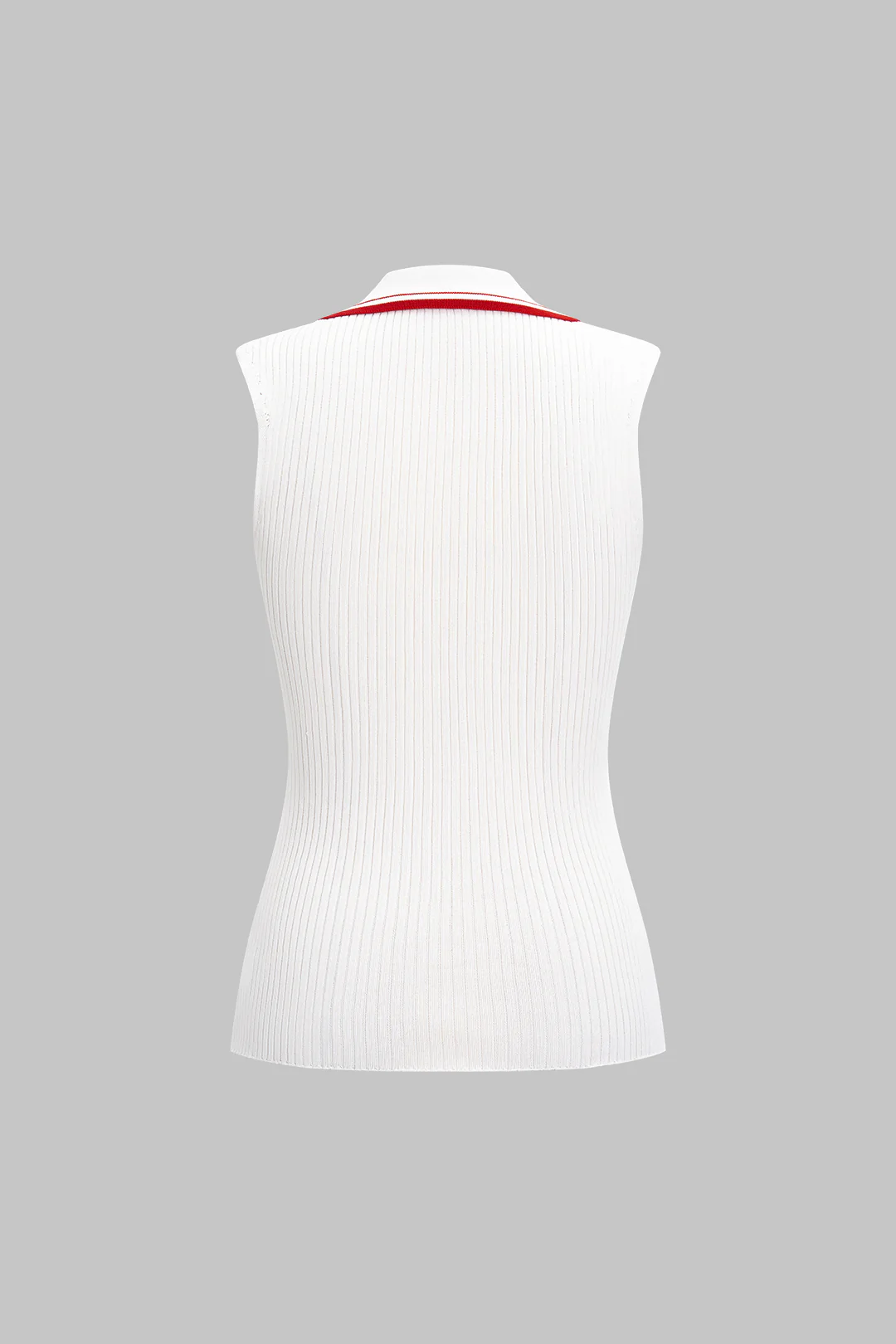 Knit Contrast Binding Polo Collar Ribbed Tank Top - Weenar