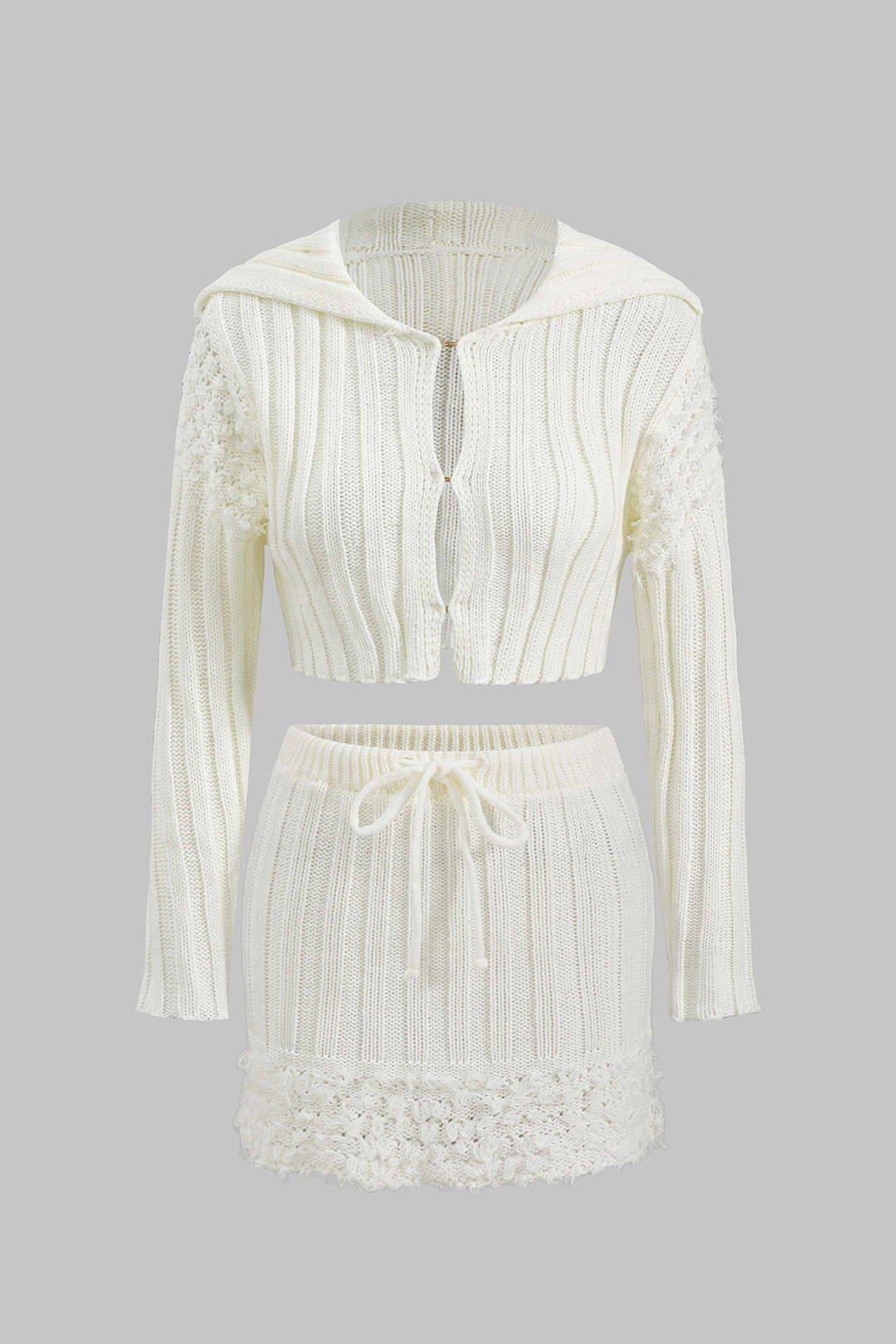 Knit Tie-Up Long-Sleeve Top And Skirt Set - Weenar