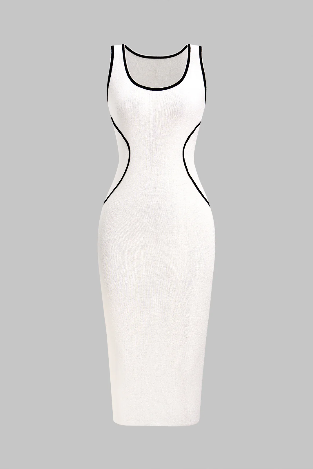 Knit Contrast Round Neck Sleeveless Dress - Weenar