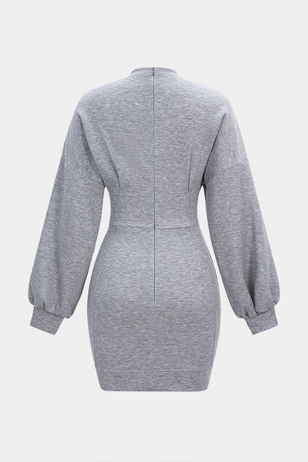 Lantern Sleeve Zipper Mini Dress - Weenar
