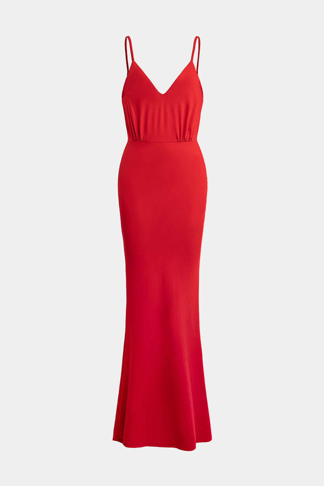 Solid V-Neck Ruched Backless Sleeveless Maxi Dress - Weenar