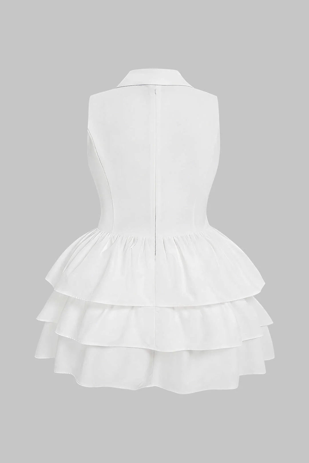 Plus Size Notched Lapel Scallop Edge Ruched Sleeveless Mini Dress - Weenar