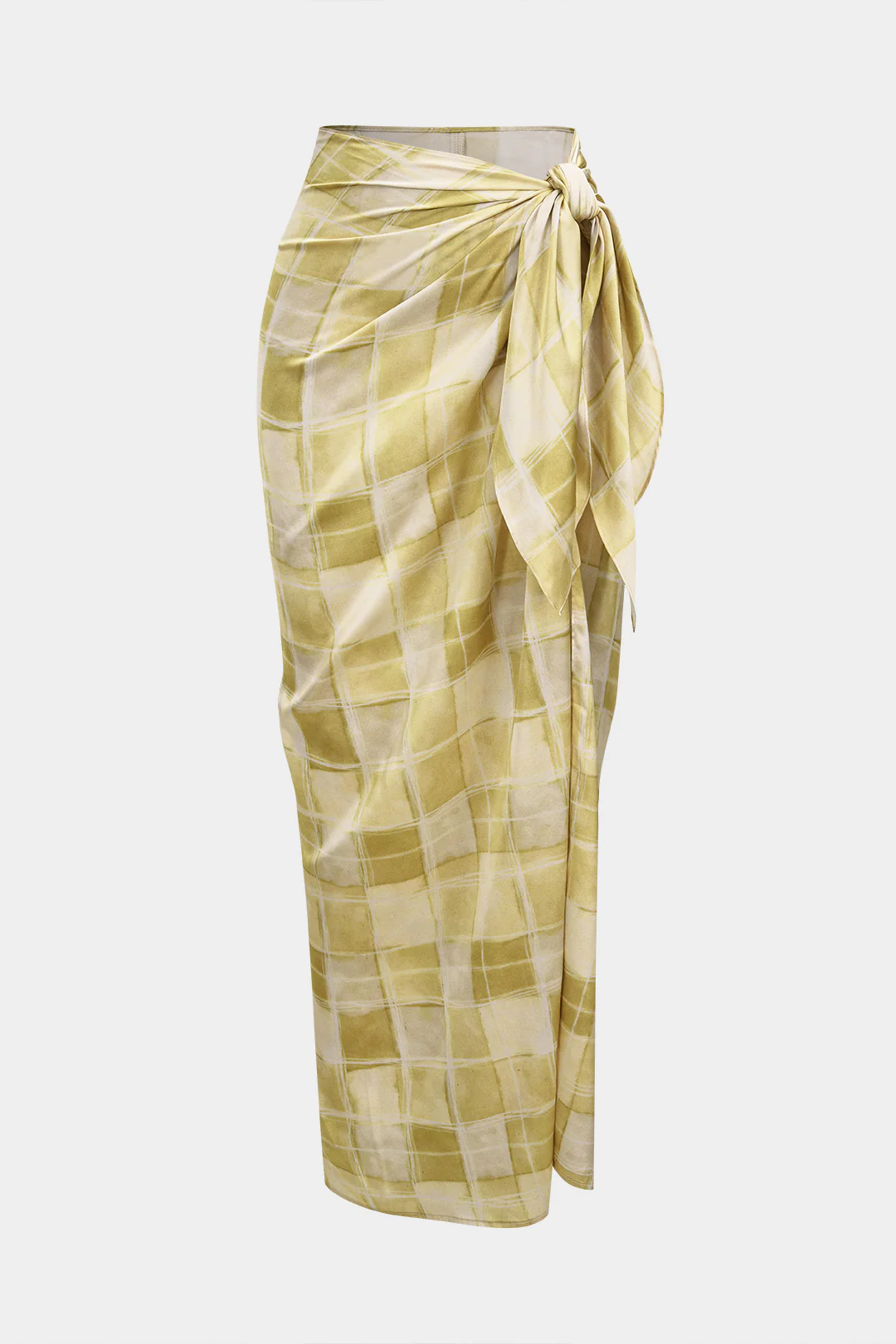 Plaid Print Satin Wrap Knotted Skirt - Weenar