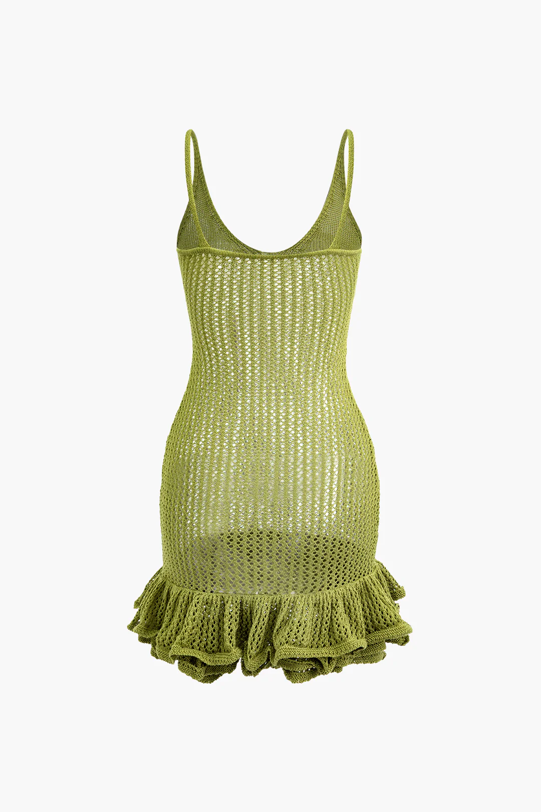 Open Knit Ruffle Hem Cami Mini Dress - Weenar
