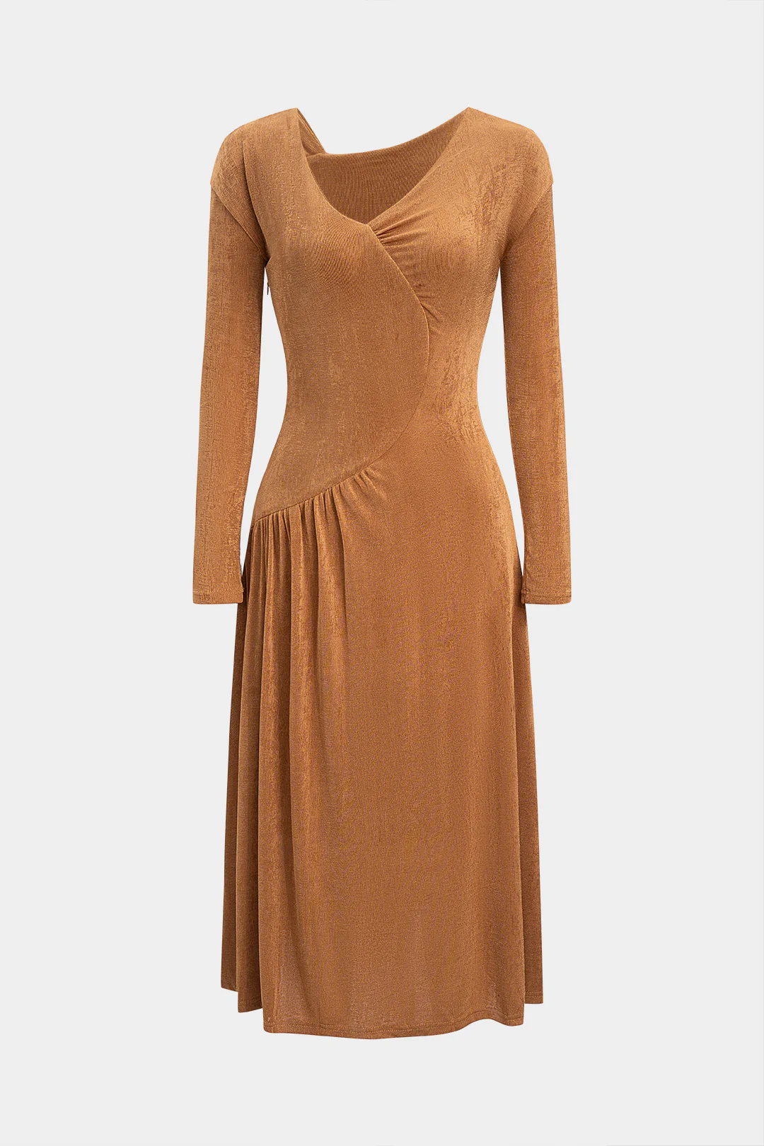 Ruched Asymmetrical Long Sleeve Maxi Dress - Weenar