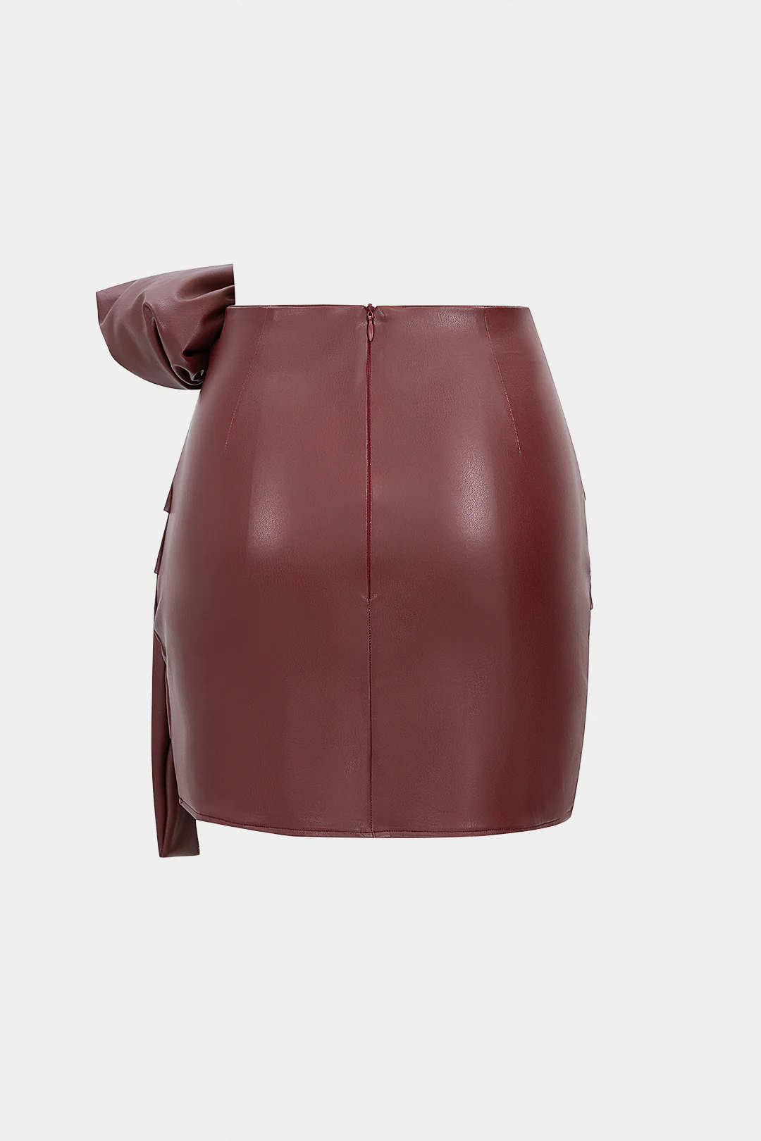 Faux Leather Asymmetrical Ruched High Waist Skirt - Weenar