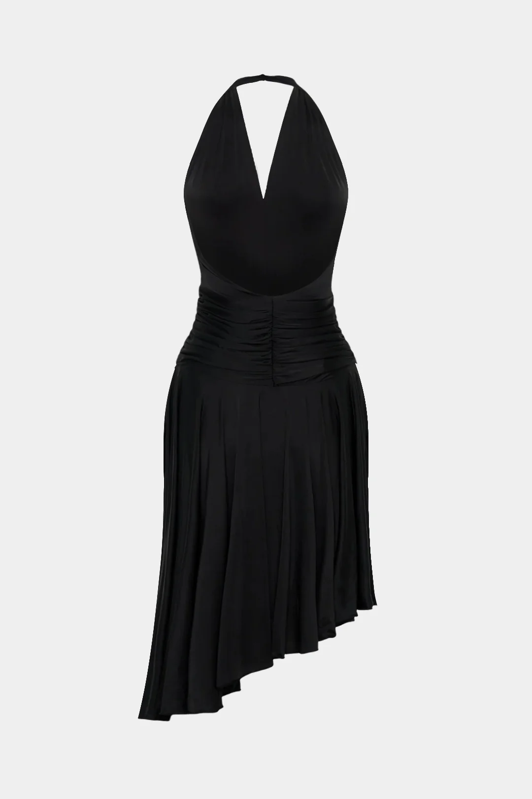 Halter V-Neck Knotted Ruched Sleeveless Midi Dress - Weenar