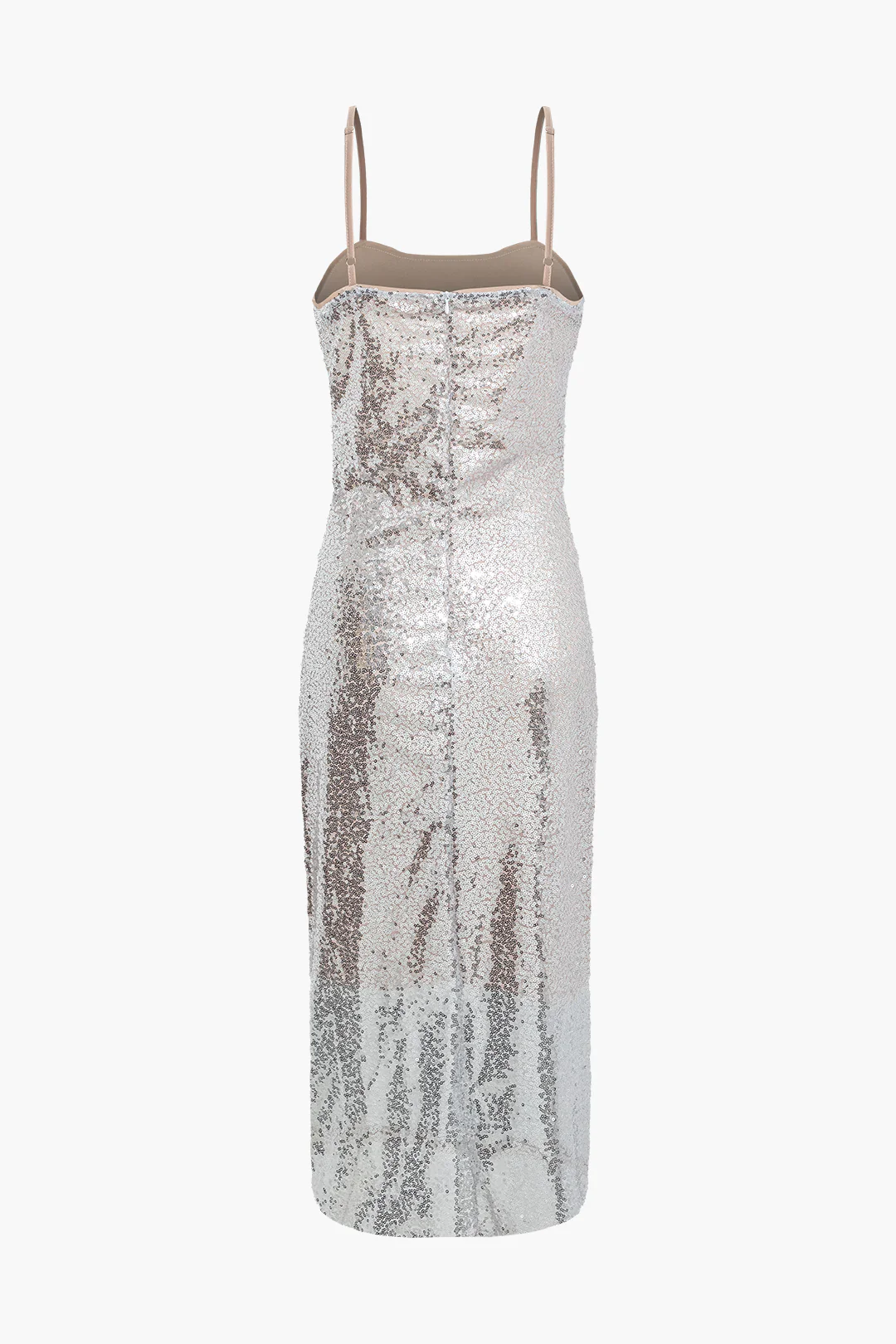 Sequin Zipper Slip Sleeveless Midi Dress - Weenar