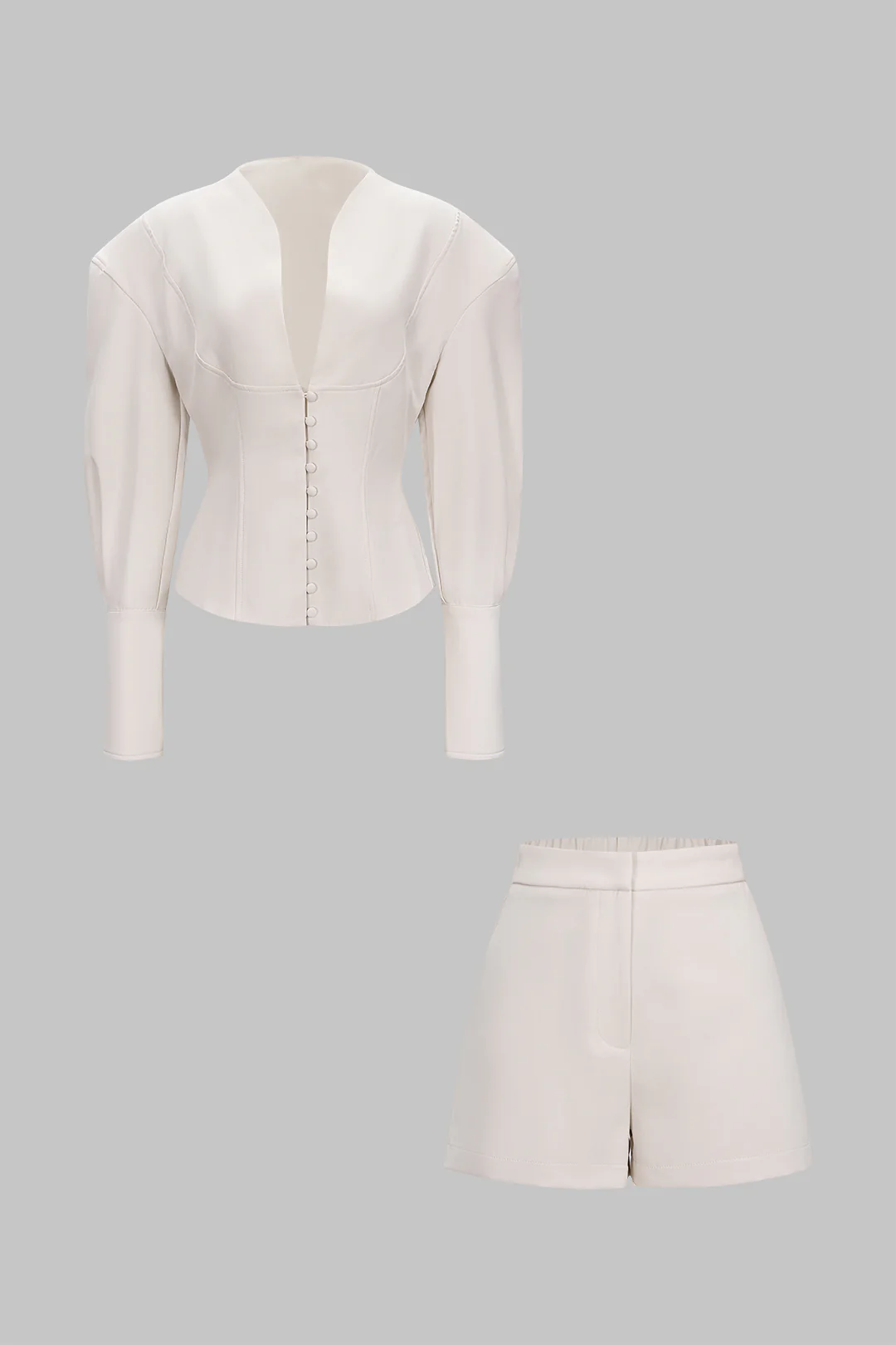 V-Neck Button Top And Button Waist Shorts Short Set - Weenar