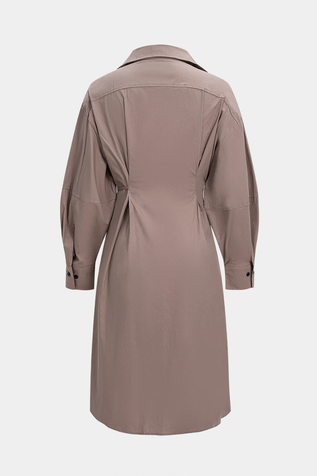 Button Tie-Up Asymmetrical Long Sleeve Midi Dress - Weenar