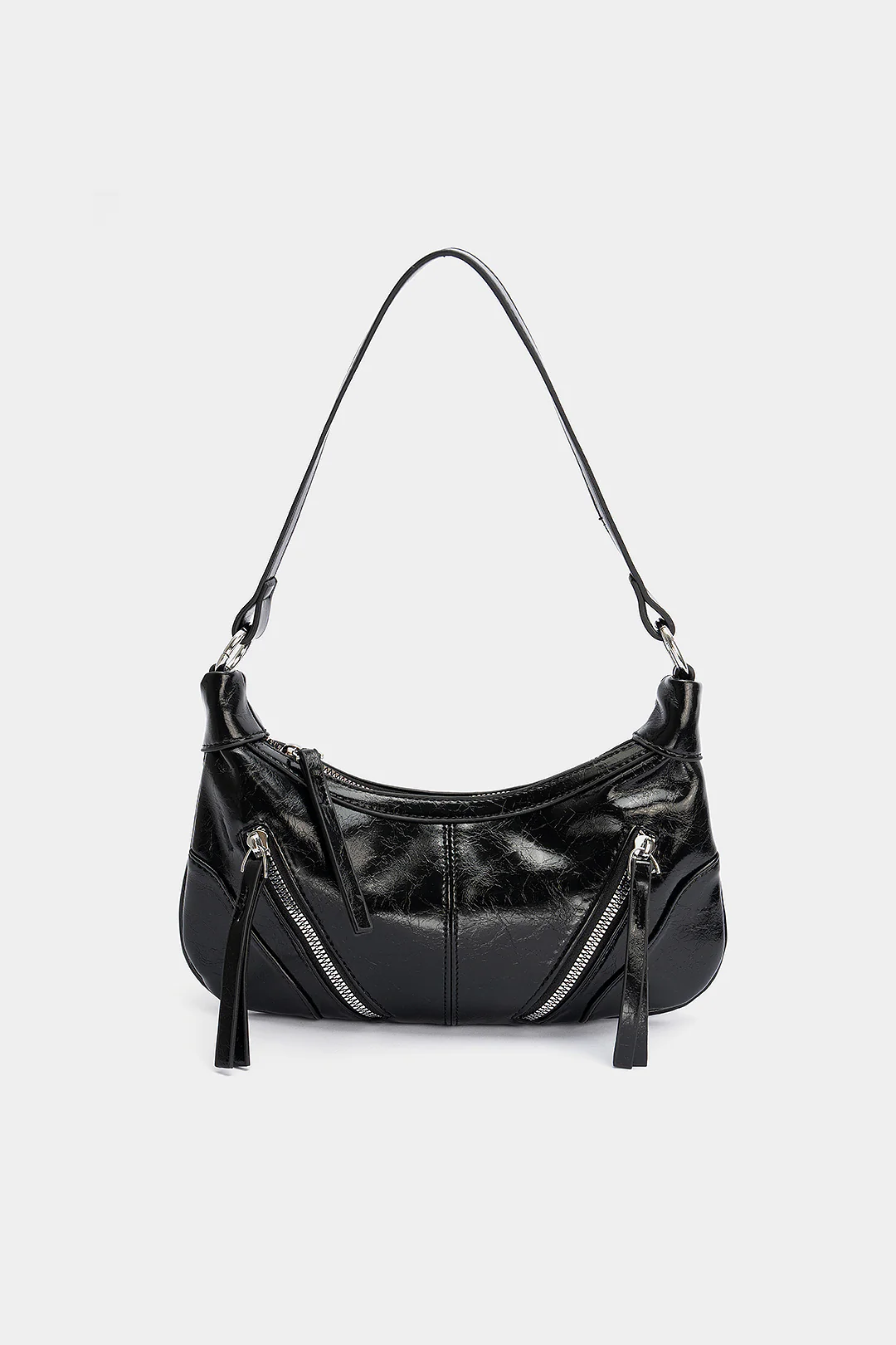 Leather Zipper Underarm Shoulder Bag - Weenar