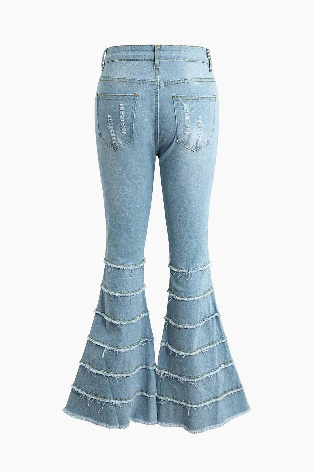 Denim Fringe Decor Ripped Flared Jeans - Weenar