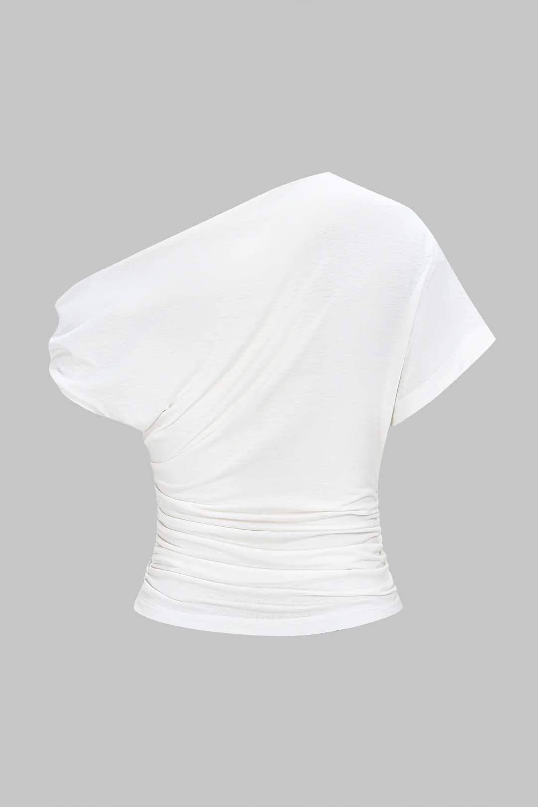 Metallic Decor One Shoulder Ruched Short Sleeve T-Shirt - Weenar