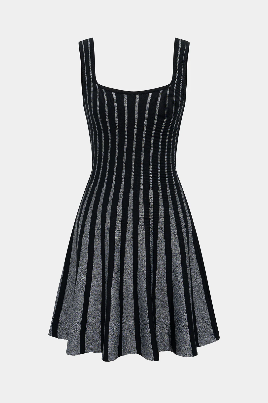 Striped Contrast Print Knitted Square Neck Sleeveless Dress - Weenar