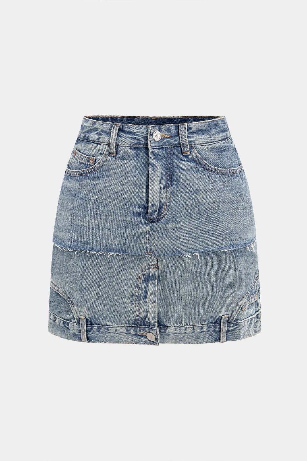 Denim Patchwork Pocket Zipper Skirt - Weenar