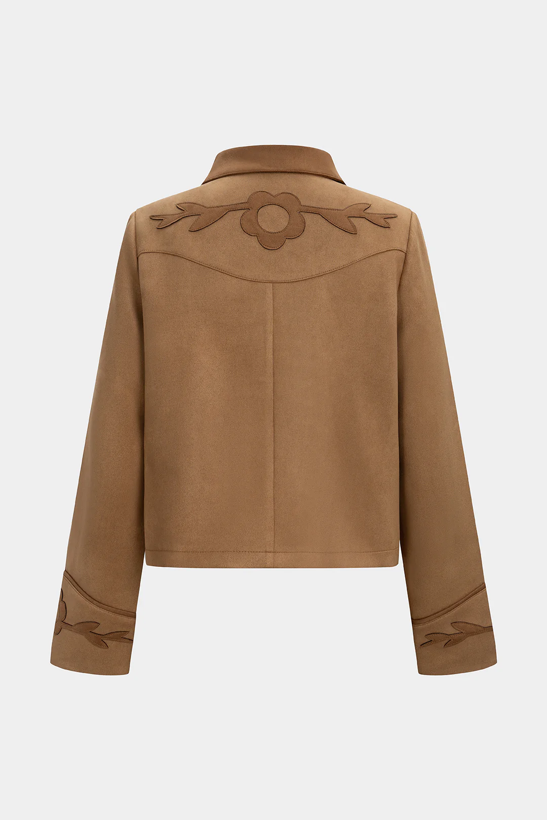 Flower appliques Suede Patchwork Button Jacket - Weenar