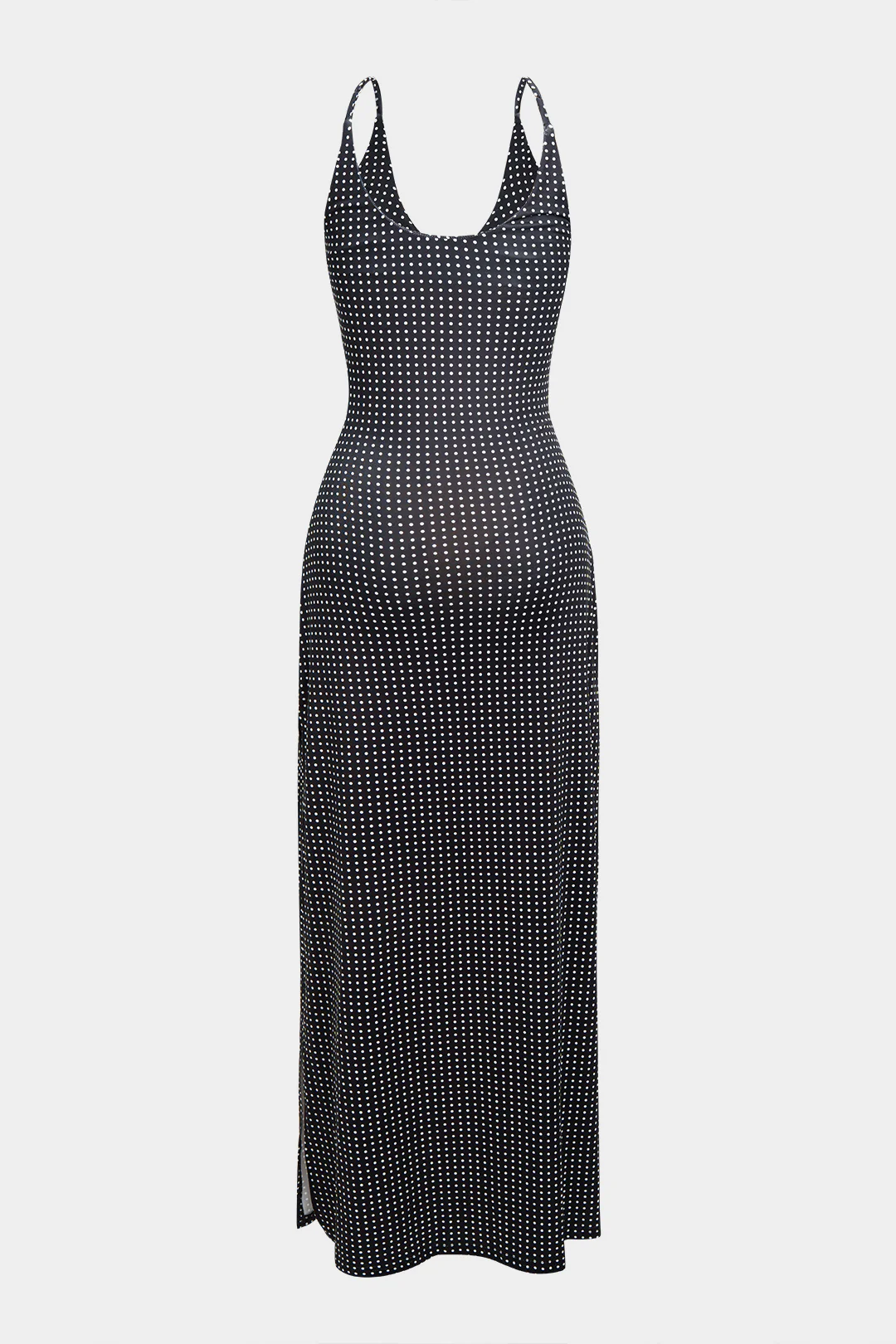 Polka Dots Print V-Neck 3D Flower Slip Sleeveless Maxi Dress - Weenar