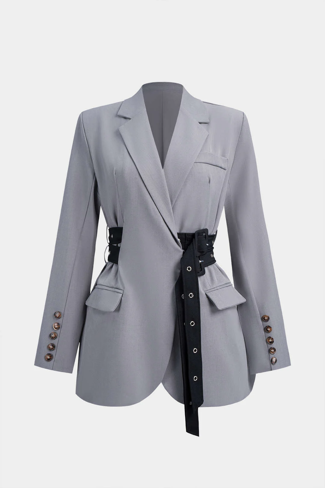 Tie-Up Waist Cinching Long Sleeve Blazer - Weenar