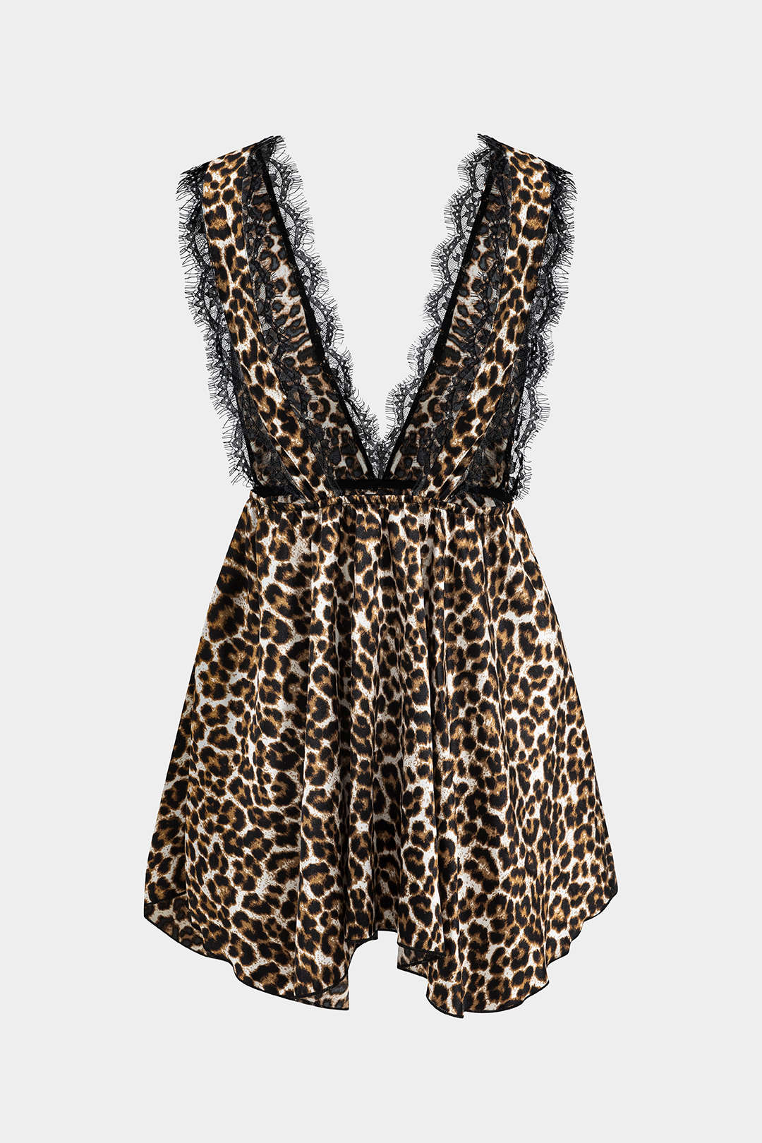 Lace Patchwork Leopard Print Night Dress - Weenar