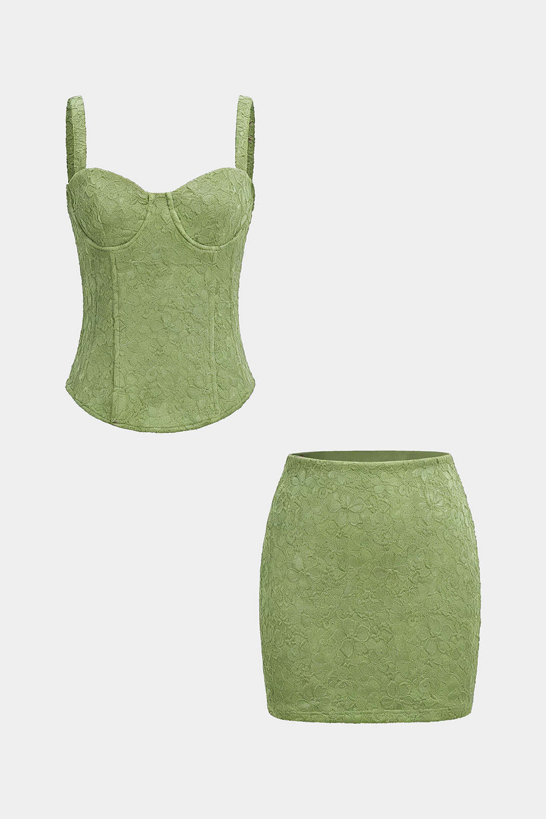 Lace Corset Waist Cami Top And Mini Skirt Set - Weenar