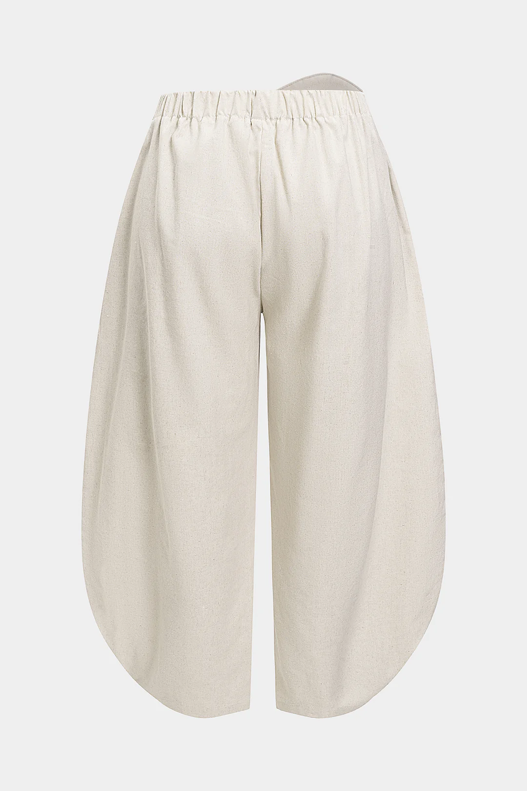 Plus Size Linen Button Asymmetrical Ruched Barrel Trousers - Weenar