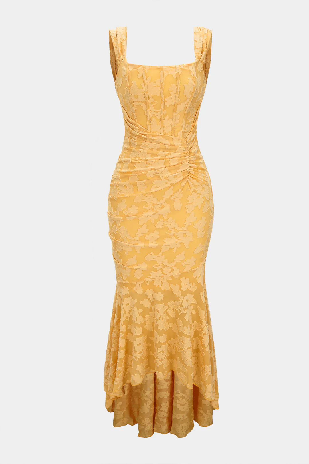 Jacquard Ruched Asymmetrical Slip Sleeveless Midi Dress - Weenar