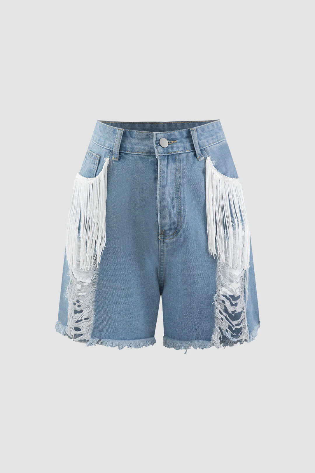 Denim Fringe Ripped Shorts - Weenar