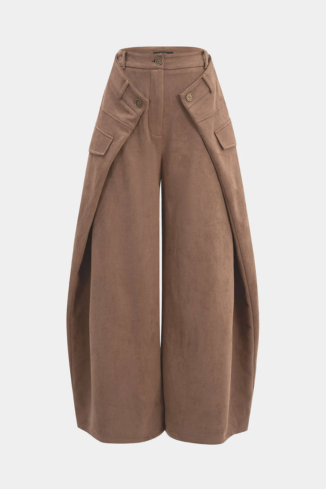 Suede Double Waistband Fake Pocket Straight Leg Pants - Weenar