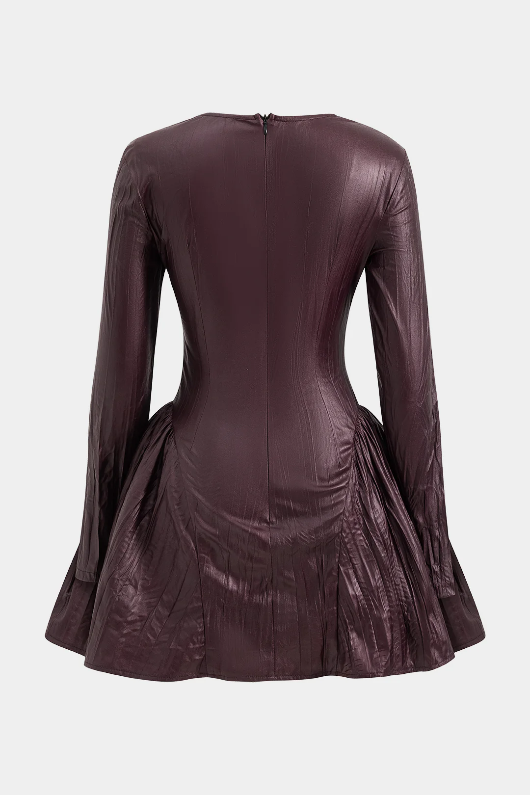Ruched Asymmetrical Long Sleeve Mini Dress - Weenar