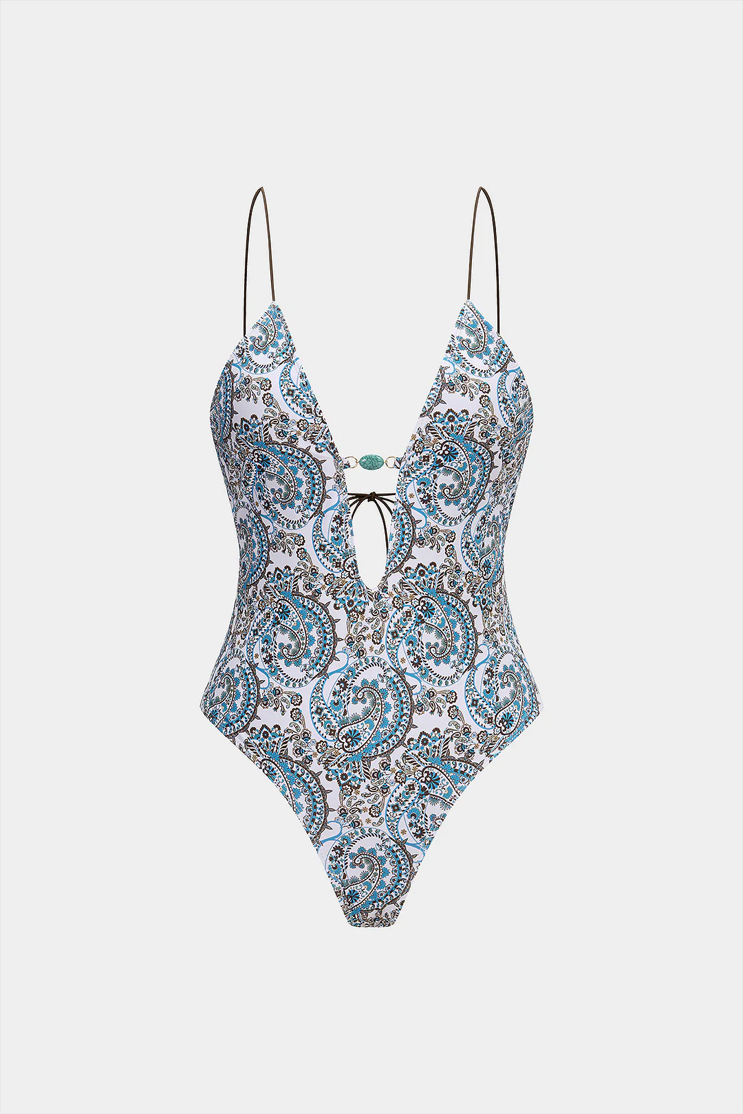 Artistic Print V-Neck Tie Back Backless Swimsuit - Weenar