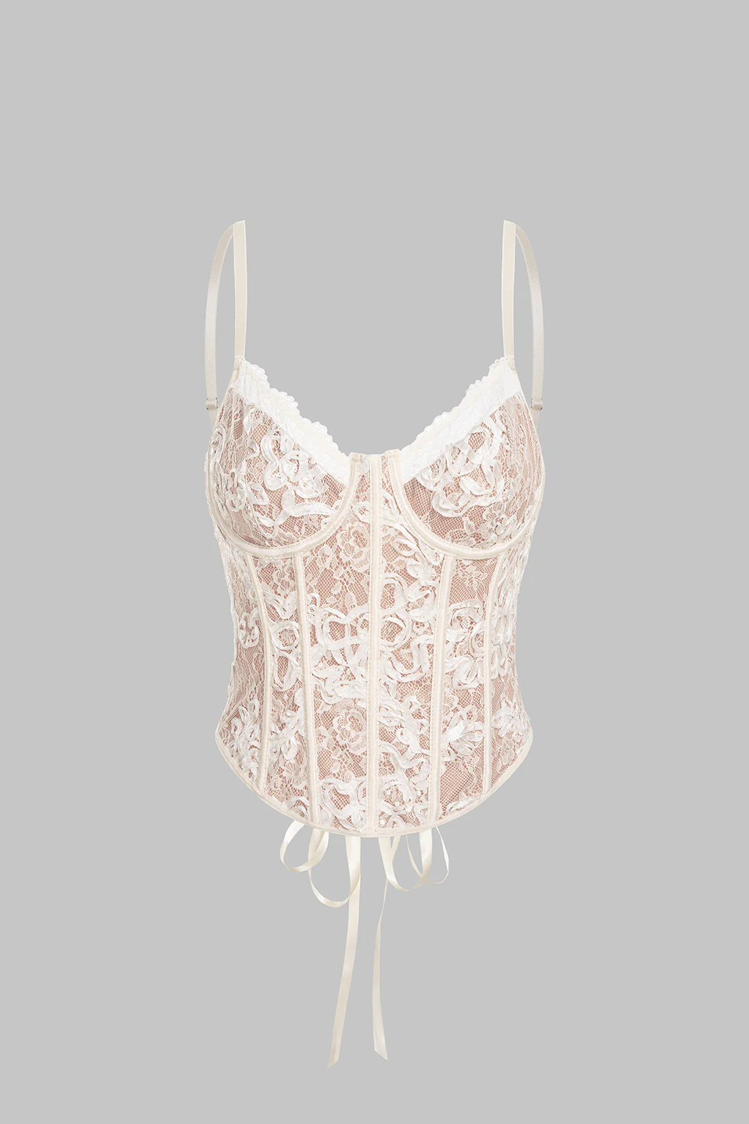 Lace V-Neck Corset Crossed Tie Back Cami Top - Weenar