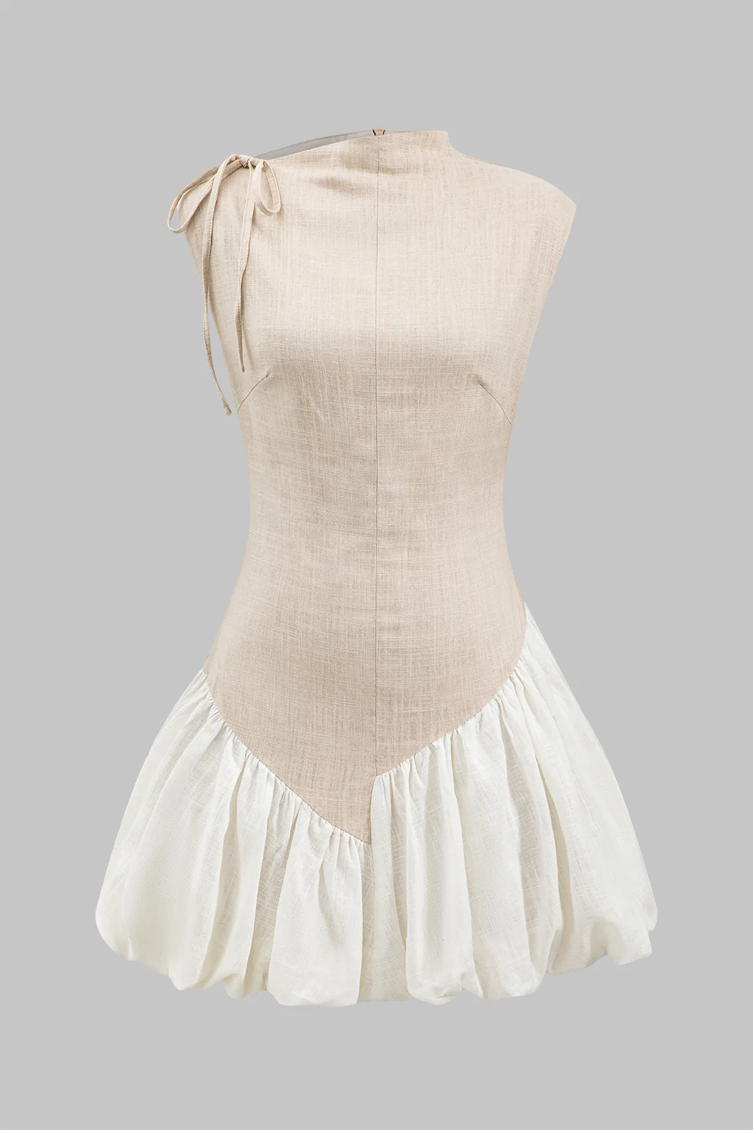 Linen Ruched Tie-Up Sleeveless Mini Dress - Weenar