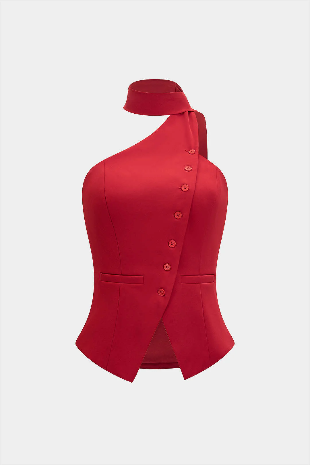 Button Halter Neck Backless Tank Top - Weenar