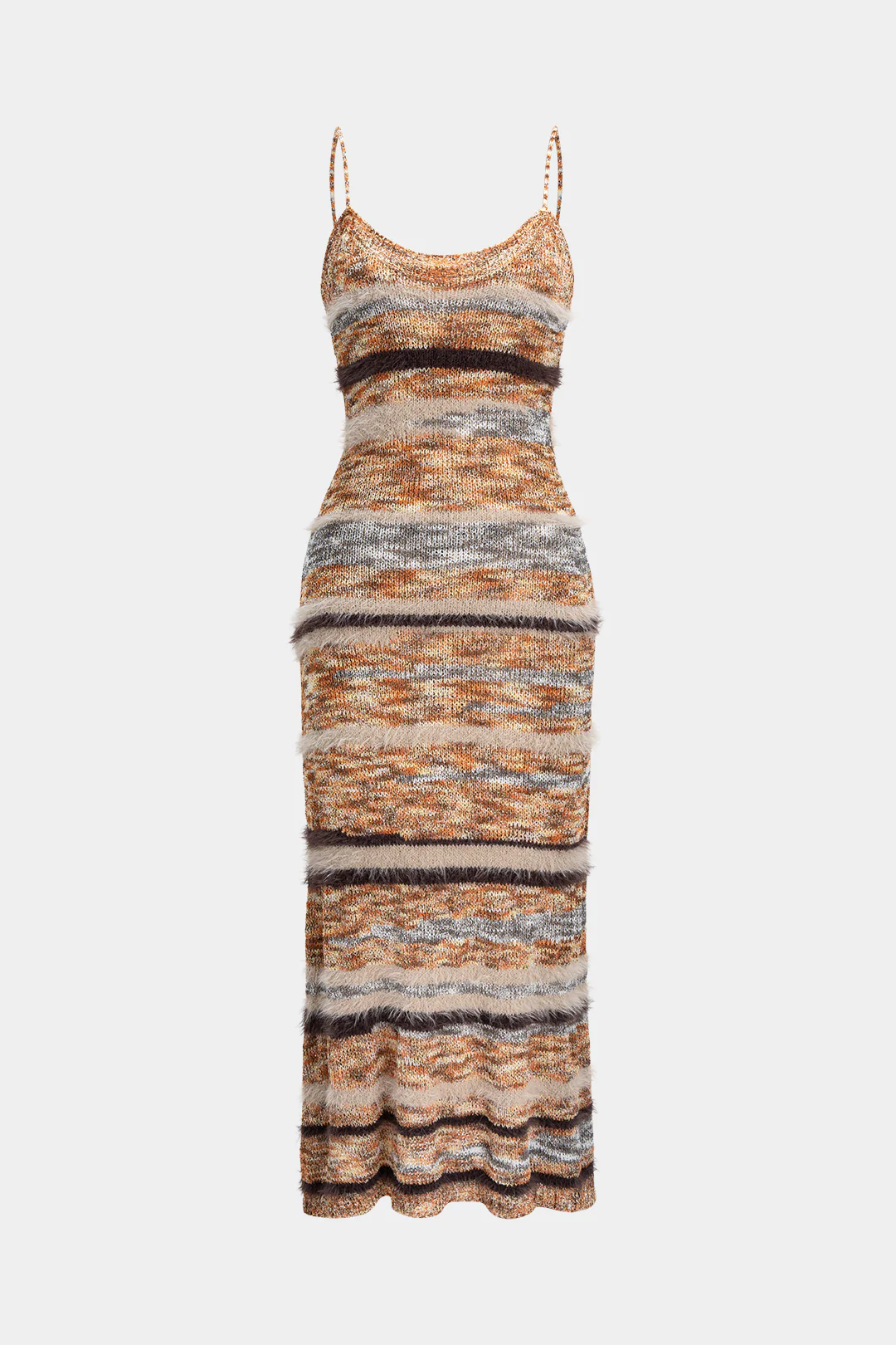 Knit Fringes Contrast Sleeveless Dress - Weenar