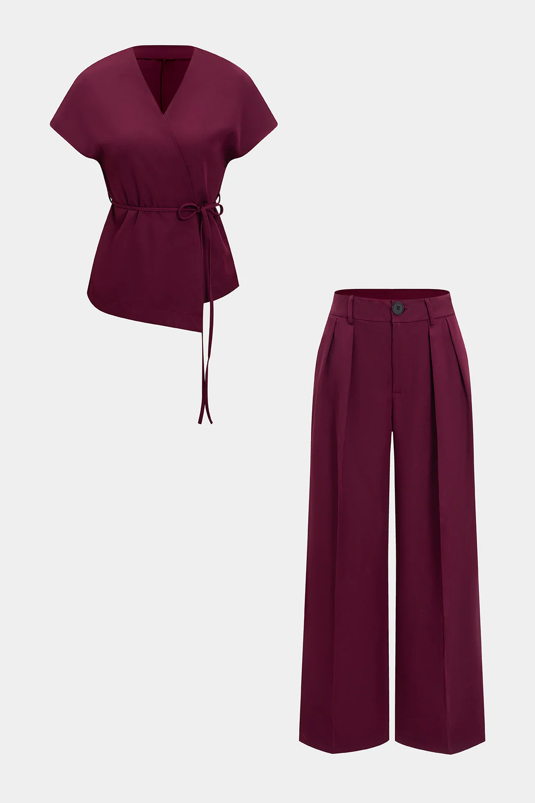 Tie-Up Strappy Short-Sleeve Top And Pants Set - Weenar
